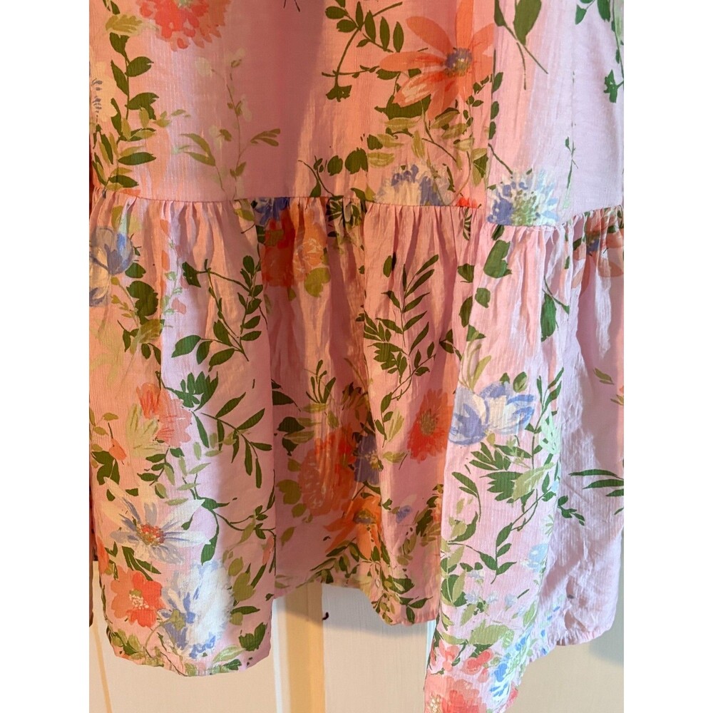 By The River Floral Midi Dress Womens S Pink Puff Sleeve Smocked Cottagecore - Picture 6 of 7
